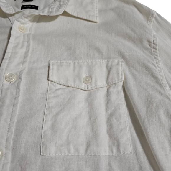 Michael Kors Classic Fit White Cotton Linen Buttondown Mens Shirt Large - Picture 3 of 14